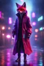 Placeholder: Volumetric fog fox cat lights,paradise sacred geometry framed playing card, black, red, spore and purple neon cyber punk dancer thief in soaked rain coat shadows boss card in the style of escher and fallout 4 ,,bokeh like f/0.8, tilt-shift lens 8k, high detail, smooth render, down-light, unreal engine