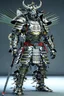 Placeholder: Full body, samurai wearing biomechanical armor, photorealistic