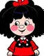 Placeholder: 3D. Hyperrealistic photograph of Mafalda in real life, with a bowtie or butterfly type bow on her head. Straight hair. (((Whole body)))