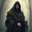 Placeholder: Male, Dark hair, Digital Art, Bow in hand, Hooded Cloak, Dark Forrest background