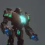 Placeholder: mecha with tracks for a tank. His body is armor and his hands are machine guns. The robot head has glass and the driver is an animal