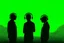 Placeholder: Silhouette of three men people wearing headphones, green background