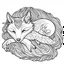 Placeholder: coloring page for beginners, sleeping fox , big and easy capture, very bold and black outlines, white background, no shadows, contours only, no elements inside the contours, no black elements, only outlines