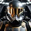 Placeholder: star wars bald male corellian pilot wearing dark gunmetal grey and black First Order special forces TIE pilot armored flightsuit and helmet with gold trim inside the jedi temple, centered head and shoulders portrait, hyperdetailed, dynamic lighting, hyperdetailed background, 8k resolution, volumetric lighting, light skin, fully symmetric details