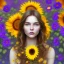 Placeholder: heliotrope, morning glory, sunflower, coreopsis, marigold, woman, beautiful face, long hair