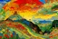 Placeholder: A cursed rainbow realm empire in Ukiyo-e art style painted by Claude Monet