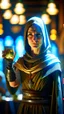 Placeholder: portrait of female pale elongated ninja priest with bright aura carrying goblet signaling you to obey your master, inside hall in mountain, shot on Hasselblad h6d-400c, zeiss prime lens, bokeh like f/0.8, tilt-shift lens 8k, high detail, smooth render, down-light, unreal engine, prize winning