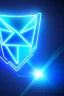 Placeholder: neon blue, flying parts of armor in form of triangles, cyber armor, geometric patterns on armor, male, orbiting triangle