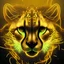 Placeholder: A beautiful portrait of a cyborg cheetah yellow neon color scheme, high key lighting, volumetric light high details psychedelic background