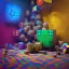 Placeholder: kente scene, thread, melt Rubik's cube, cyberpunk floor, embroidery, octane render, high detail