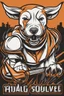 Placeholder: angry bull-terrier hockey logo, thick lines, vector simplified, black white and orange