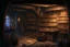 Placeholder: inside of a medieval shop, wooden walls, log pillars, stone bar with shop keeper behind it, magical ingredients on display and weapons on display. people, elves, goblins, orcs, dwarves and lizard folk in room. low lighting and creatures in containers