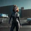 Placeholder: retro sci-fi portrait image from 1960, supermarket parking explosion, fire, classic black widow, young Scarlett Johansson, classic tight lycra latex suit, retro superhero style, soft color, highly detailed, unreal engine 5, ray tracing, RTX, lumen lighting, ultra detail, volumetric lighting, 3d, finely drawn, high definition, high resolution.