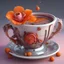 Placeholder: rose hibiscus+orange fruit +cinnamon tubes,in a futuristic tea cup,3d,fantasy,cyberpunk,steampunk.