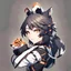 Placeholder: Anime portrait, anthropomorphic wolf character with fox ears and a tiger's tail, 8K resolution, ultra graphics, high quality, and detailed with lines.