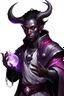 Placeholder: En Young male black skin black hair tiefling Wizard with large horns glowing Purple symbols Everywhere on his body. He's wearing silver and White Rope and a silver cloak. His horn a perfectly place on acet from the front to the back pointing upwards with glowing Red cat Eyes. His close is elegant get simple. Casting and ice spell