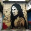 Placeholder: Artwork, with elements like social critiques and stencils, and the mastery of art itself, combine and contrast the styles of (leonardo da vinci and banksy) . Envision a world where they collaborated on a street mural of a da vinci self portrait.