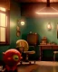 Placeholder: Room scene with simple hair monster, Wes Anderson style, realistic photo, sweet, concept art, smooth, unreal engine 5, god lights, ray tracing, RTX, lumen lighting, ultra detail, volumetric lighting, 3d.