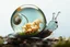 Placeholder: An illustration of a ((((whimsical transparent glass snail)))) ... (((its shell filled inside with mushrooms)))
