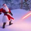 Placeholder: Santa lightsaber duel, swinging at a can of soup