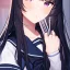 Placeholder: Clear focus,High resolution,8k,High quality, Black long straight hair, Long bangs, and purple eyes, wearing a sailor uniform, Extreme Close up