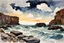 Placeholder: Clouds, rocks, cliffs, rocky land, sci-fi and fantasy, beyond and trascendent, 90's sci-fi movies influence, winslow homer watercolor paintings