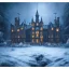 Placeholder: Portrait of a wide dark castle on a snowy mountain, oil painting, symmetrical, architecture, medieval, fantasy, superrealistic, dark colors, HD, 4K