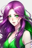 Placeholder: beautiful curvy woman with green eyes and long purple hair anime