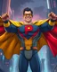 Placeholder: Stunning illustration in ultra high definition 4K of Gustavo Petro as a superhero, with a cape with the colors of the Colombian flag yellow, blue and red. Superhero Petro has a chiseled face, a confident smile, and a strong, muscular build. Standing tall, arms outstretched, cape billowing behind him. The superhero costume is stylish and modern, with the letter "P" on the chest. The background is a futuristic and dystopian cityscape