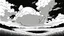 Placeholder: floating eye, anime, monochrome, black background, ink, simple, maximum quality, broken hinge, barely functioning, centered on frame, far view, in the middle of a grassy hill, white sky with cumulonimbus