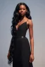 Placeholder: A portrait of a beautiful youthful black woman, wearing a black dress, long hair, black hair, wavy hair, wizard, magical, ethereal, soft bright lighting, Concept art by wlop, Ultra quality 8k, Fantasy.