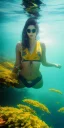 Placeholder: Canan Kaftancioglu underwater with yellow flowers for hair, closed eyes, rtx, reflection, 8k, glow, winning photography, caustics