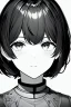 Placeholder: short hair girl passed out, close-up, greyscale