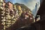 Placeholder: Close up Train head+metro station+Elevated Train pass+trains+corner building on sea+riomaggiore+corniglia+genoa street+Italian medieval town+sea+alphonse mucha, greg rutkowski,matte painting, cryengine, hyper detailed, felix kelly, fantasy art, seb mckinnon