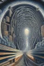 Placeholder: Then it comes to be that the soothing light at the end of your tunnel Was just a freight train coming your way; intricately detailed surreal optical art, award-winning,