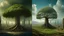 Placeholder: the last tree on earth, portal to a space near the tree on the left, on the right city of the future year 4222, very realistic,