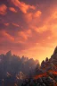 Placeholder: big rock mountains with and orange dawn sky with no clouds close montains