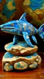 Placeholder: A blue water elemental shark designed in Ica stones painted by Paul Ranson