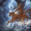 Placeholder: A Fantasy painting of an angry cougar in full blue and white armor, Inka jungle background, white fire coming out, highly detailed, digital painting, Artstation, concept art, matte, sharp focus, illustration, dramatic, art by artgerm and greg rutkowski and alphonse mucha