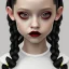 Placeholder: jenna ortega wednesday addams hair, wednesday addams make up, wednesday addams black dress, cinematic, wednesday style, hyper detail, 8k resulation