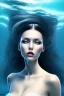 Placeholder: black long hair lady with white top in the ocean