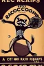 Placeholder: old man in 1928 poster advertising racoon tennis, raccons flying in air between tennis rackets while humans::4 use them as a tennis ball