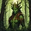 Placeholder: create a female shadowed forest spirit guardian , with highly detailed, sharply lined facial features, in the deep forest of Brokilon , finely drawn, boldly inked, in vibrant, soft woodland colors, otherworldly and beautiful