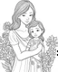 Placeholder: mother coloring pages, no black color, no no flower, b/w outline art for kids coloring book page, Kids coloring pages, full white, kids style, white background, whole body, Sketch style, full body (((((white background))))), only use the outline., cartoon style, line art, coloring book, clean line art, white background, Sketch style