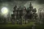 Placeholder: haunted house, grave yard, moon