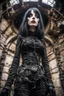 Placeholder: Closeup tall Girl goth with big eyes, ragged clothes, fullbody, dieselpunk, valves, the perspective looking up from the bottom of an empty well , 8k,macro photography,