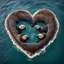 Placeholder: a raft of two sea otters holding hands, being "Better Together" on the river, seen from above in a shape of heart