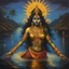 Placeholder: An oil painting of goddess Kali crossing a lake, neon gold colors, high detail eyes,