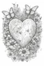 Placeholder: A heart surrounded by flowers and butterflies colouring pages, white background, Sketch style, only use outline, clean line art, white background, no shadows and clear and well delineated.
