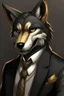 Placeholder: Anthro wolf with black fur and gold eyes wearing a suit